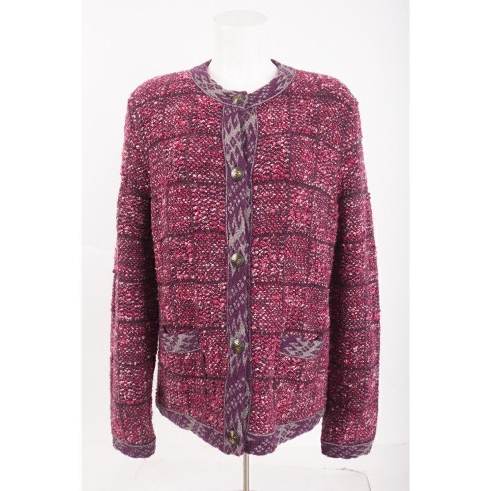 Etro Womans Sweater Jacket Cardigan US 12 IT 48 Pink Maroon Tweed Giacca NWT